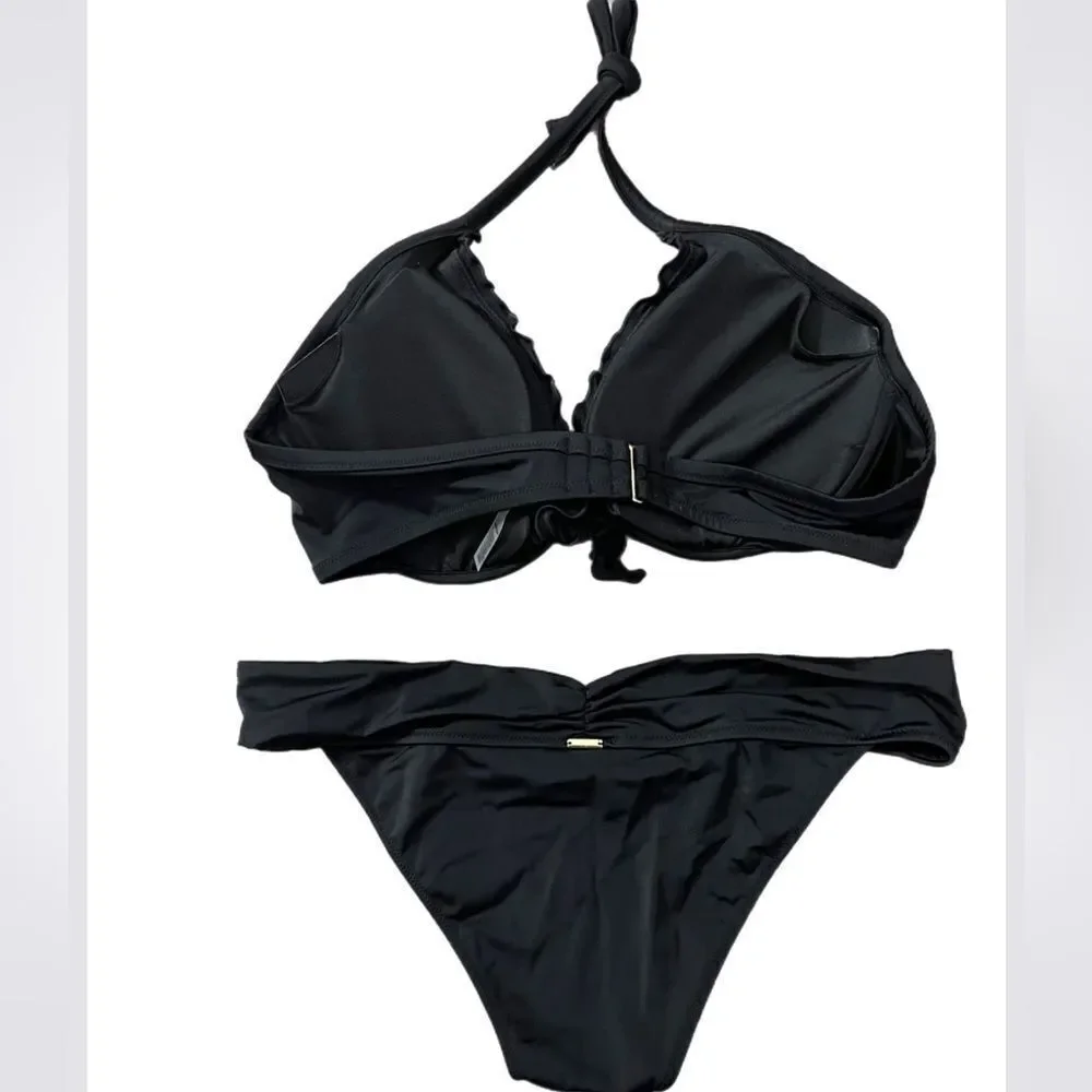 Victorias Secret Swim Capri Ruffle Bikini top Removable Push Up & Bottoms Set